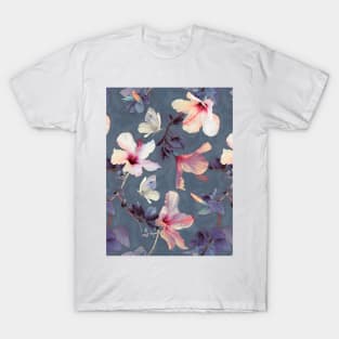 Butterflies and Hibiscus Flowers - a painted pattern T-Shirt